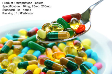 O Mifepristone marca a medicamentação oral 10mg da hormona do antagonista das medicamentações, 25mg, 200mg