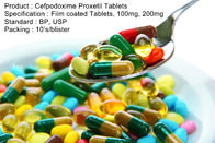 Cefpodoxime Proxetil marca as tabuletas revestidas do filme, 100mg, antibióticos orais das medicamentações 200mg