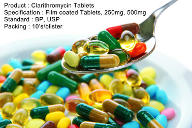 Clarithromycin marca as tabuletas revestidas do filme, 250mg, antibióticos orais das medicamentações 500mg
